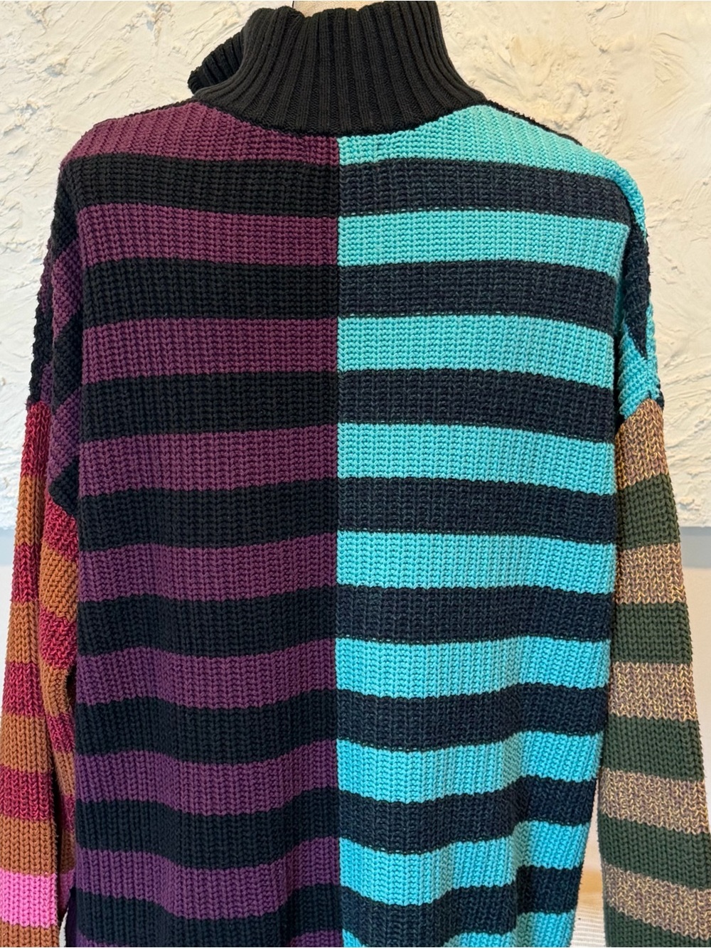 Staud Women’s Multicolored Mosaic Stripe Hampton Chunky Knit Sweater Sz Small - Picture 7 of 10
